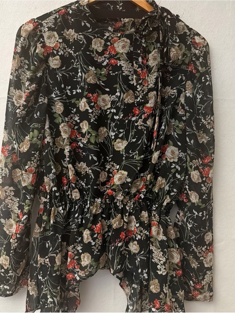 Lea & Viola Black Floral High-Low Skirt with Tie